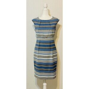 Calvin Klein Women Size 6 Striped Belted Lined Sleeveles Dress Nautical Feminine